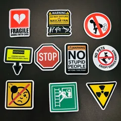 防水ステッカー　10枚セット　『 ジョーク　標識　禁止　注意 』　シールセット　iPhoneやスマホケース、MacBookに最適！　輸入雑貨　レトロ　.　(STK036)のサムネイル