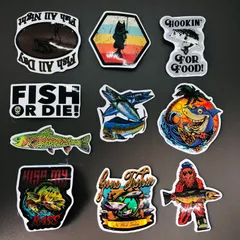 防水ステッカー　10枚セット　『 フィッシング　釣り　トラウト　ブラックバス　魚　FISH 』　輸入雑貨　レトロ　iPhoneやスマホケース、MacBookに最適！　シールセット　.　(STK019)のサムネイル