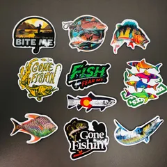 防水ステッカー　10枚セット　『 フィッシング　釣り　トラウト　ブラックバス　魚　FISH 』　iPhoneやスマホケース、MacBookに最適！　シールセット　.　輸入雑貨　レトロ　(STK016)のサムネイル