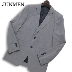 JUNMEN ジュンメン 春夏★ シルク混 背抜き ストライプ テーラード ジャケット 日本製 Sz.M メンズ 灰 グレーのサムネイル