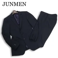JUNMEN ジュンメン 春夏 背抜き★ ナローフィット ストライプ セットアップ スーツ Sz.M メンズ ネイビー ビジネスのサムネイル