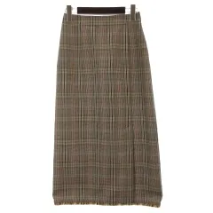 グリーンレーベルリラクシング ユナイテッドアローズ green label relaxing チェック タイト スカート フリンジ 36 ネイビー系 260511E