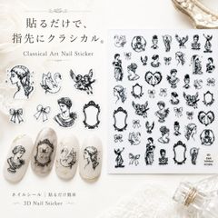 【Nail Stickers】 Monochrome Gothic Antique Classical Goddess Angel Swan Ribbon Lady Frame Vintage 3D Easy to Apply Self Nail Art Decoration Black