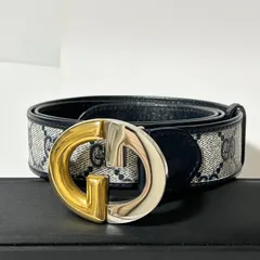 GUCCI グッチ ヴィンテージ GG Sサイズ キャンバス レザー ベルト グレー ブラック レディース C0517060Y