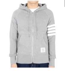 正規品/送料無料 Thom Browne トム・ブラウン 斜めボーダー WHO フード ジップアップ ジャケット (グレー 6サイズ)のサムネイル