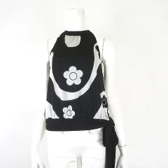 マリークワント MARY QUANT トップス ブラウス デイジー 花柄 シアー サイドリボン ホルターネック ノースリーブ M 黒 ブラック オフホワイト
