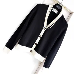 100% cashmere TORY BURCH 近年モデル バイカラー ニット カーディガン XS(S相当) 伸縮性あり used。輝く金ロゴボタンと極上の肌触りが魅力のラグジュアリーな一着です。トリーバーチのサムネイル