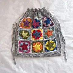 【激安】【ハンドメイド・完成品】ナップサック　リュック　バッグ　編み物　ウィッシュコア　星　スター　y2k crochet kn