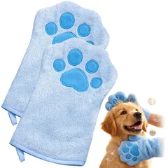 HAKONA 拭き取りシャンプー手袋 猫シャンプータオル 犬用シャンプーグローブ 二枚 猫爪型ペット用洗浄手袋 吸水タオル コーラルフリース速乾性 両面デザイン 長毛種対応 ケア用品 ミングミット・入浴・拭き取り・ブラッシング対応 日常の掃除や旅行に最適 (ブのサムネイル
