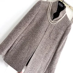 AKRIS 70%wool・16%silk 近年モデル ツイード ジャケット コート F40(L相当) used。モカブラウン×エクリュのシックな極上アウターです。アクリス 王室御用達のサムネイル