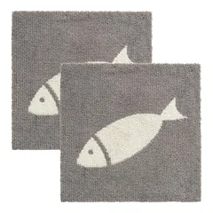 オカ(OKA) ペット用ラグマット ピタペトモ 2枚セット 約45cm×45cm フィッシュ ブラウン (洗える 吸着 貼る タイルカーペット ジョイントマット)のサムネイル
