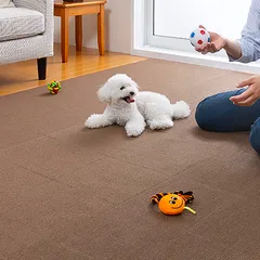 サンコー ずれない タイルカーペット ペット用 30×30cm ブラウン 20枚 カーペットタイプ【日本製 撥水 消臭 洗える】おくだけ吸着 タイルマット ジョイントマット KN-28のサムネイル