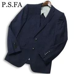 P.S.FA パーフェクトスーツファクトリー 春夏 背抜き★ ストライプ テーラード ジャケット Sz.88Y4 メンズ ネイビーのサムネイル