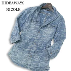 HIDEAWAYS NICOLE ハイダウェイ ニコル USED加工★ 迷彩 カモフラ 総柄 デニム 7分袖 シャツ ジャケット Sz.46 メンズのサムネイル