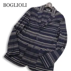 イタリア製★ BOGLIOLI ボリオリ 春夏★ リネン&コットン ボーダー サマー ニット ジャケット Sz.S メンズ ネイビーのサムネイル