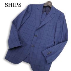 美品 SHIPS シップス REDA生地 ウインドウチェック ビジネススーツ 紺