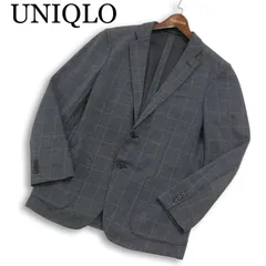 UNIQLO ユニクロ 春夏 コンフォート★ ウィンドウペン チェック 2B アンコン テーラード ジャケット Sz.M メンズ グレーのサムネイル