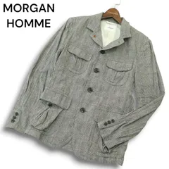MORGAN HOMME モルガン オム 麻 リネン混★ グレンチェック フィールド ジャケット Sz.LL メンズ グレーのサムネイル