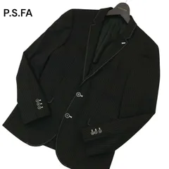 P.S.FA パーフェクトスーツファクトリー 春夏 背抜き★ パイピング ストライプ テーラード ジャケット Sz.M メンズ 黒のサムネイル