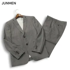 JUNMEN ジュンメン 春夏 背抜き★ ストライプ セットアップ スーツ Sz.S　メンズ グレー ビジネスのサムネイル