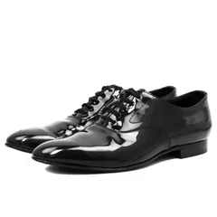 【極美品】EDWARD GREEN エドワードグリーン ドレスシューズ エナメル サイズ 8.5 メンズ リボンレース プレーントゥ オックスフォード 内羽根式 レザーソール パテントレザー 靴 ブラック 黒 英国製のサムネイル