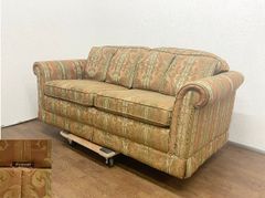 昭和レトロ コスガ家具 古家具 花柄ストライプ 三人掛けソファー