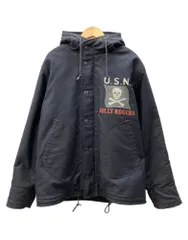 トイズマッコイ TOYS McCOY REAL MOON リアル ムーン 別注 N-1 Deck Jacket Jolly Rogers デッキ ジャケット ジップアップ フーディー襟ボア 紺 サイズ42 ジャケット プリント ネイビー 104MT-3363のサムネイル