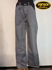 VANSON　ヨークベルト付き　ロゴ刺繍デニム＆ダックワークパンツ　ジーンズ　Hickory　ヒッコリー　34インチ　バンソン　メンズ　アメカジ　バイク　バイカー　ロック　ストリート　カジュアル　ハーレー　ツーリング　アウトドア　ペインター　ボトムスのサムネイル