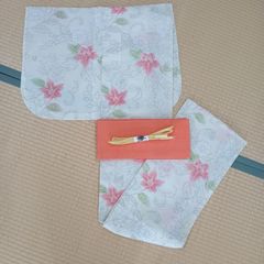 単衣 着物 色無地フルセット 正絹 地紋花柄 モスグリーン シンプル S