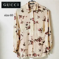 ■90's〜00's頃ヴィンテージ■GUCCI グッチ　シルクブラウス　プルオーバー　花柄　フラワー　ニュアンスプリント　ぼかし染め　size40(L相当)  イタリア製　ヴィンテージ加工ベージュ×バーガンディ　レディースのサムネイル