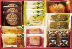 夏の贈り物お中元 スイーツファクトリー ひととえ レモンクッキー×4、チョコチップクッキー×3、オレンジマドレーヌ･ストロベリーショコラケーキ･ピスタチオフィナンシェ･ブラウニー×各2、ブラウンシュガーパウンドケーキ×1のサムネイル