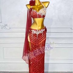 ベリーダンス 衣装 サハルオカーシャ レッド - メルカリ