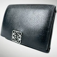 【美品】LOEWE ロエベ アナグラム トライフォールド Wホック コンパクト 三つ折り 財布 ブラック