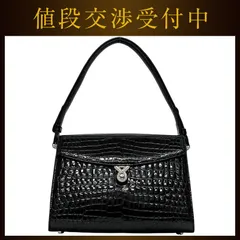 ハンドバッグ ブラック 黒 美品 ワンショルダー バッグ クロコダイル リアル レザー 中古 バッグ 鞄 シンプル オケージョンのサムネイル