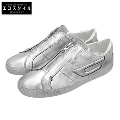 DIESEL　ディーゼル　美品 S-LEOROJI ZIP LOW レザー フロントジップ スニーカー シューズ メンズ シルバー 28.5cm　10.5(US)のサムネイル