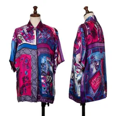 ジャンニヴェルサーチGIANNI VERSACE シルク総柄ボタンフライ半袖シャツ 青ピンク紫M位のサムネイル