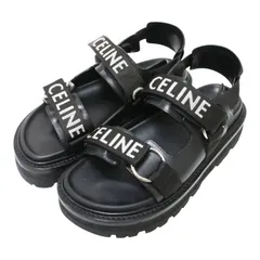 CELINE セリーヌ サイズ:36.5(23.5cm) ブラック バルキーサンダル プラットフォーム フラット 厚底 マジックテープ ブランドロゴ メタルパーツ レザー イタリア製 ブランド シューズ 靴【レディース】【中古】のサムネイル