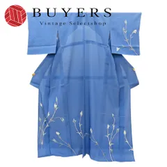 【中古】 訪問着・付下 絽 正絹 着丈約165cm 裄丈約64cm ブルー 夏物 和装 呉服 和服 きもの レディース 女性のサムネイル