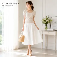 【希少サイズ42（40◎） / 不朽の名作『ジェリービーンセーター』】FOXEY BOUTIQUE / フォクシーブティック / ベージュ 【クリーニング済】 半袖ニット キュプラBLEND 上品 通勤 学校行事 エレガント 大人フェミニン  人気商品のサムネイル