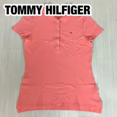 【良好】TOMMY HILFIGER トミーヒルフィガー 刺繍ロゴ 半袖ポロシャツ sizeS ピンク コットン鹿の子 着丈61cm 肩幅36.5cm 身幅(脇下)42cm 袖丈15cm【古着】