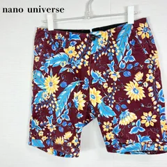 ナノユニバース ボタニカル 花柄 ハーフパンツ M 綿  ボルドー ショートパンツ nano universe メンズ 【000102】のサムネイル