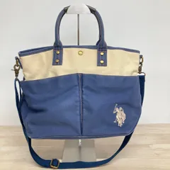 U.S. POLO ASSN. 2way トートバッグ/ショルダーバッグ キャンバス ブルー×ベージュ ユーエスポロアッスン 刺繍 ロゴ[OL00264]のサムネイル