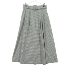 美品 ZARA ザラ 千鳥格子柄 ロング丈 フレアスカート S ブラック系 ベルト付き レディース 古着