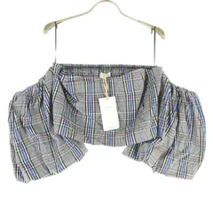 未使用 ZARA WOMAN ザラウーマン コットン チェック柄 半袖 バルーン袖 オフショルダー カットソー L グレー系 レディース 古着のサムネイル