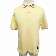 【中古】[印象B] 23区 SPORT ニジュウサンクスポーツ ポロシャツ メンズ M (2：C88-96/T165-175) イエロー 黄×紺系 綿100% コットン100% ワンポイント 半袖 日本製 古着 襟にロゴ 左胸にロゴ刺繍 左裾にロゴパッチのサムネイル