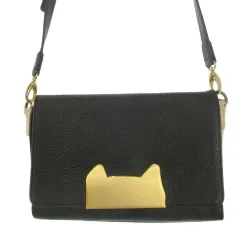 ツモリチサトキャリー tsumori chisato carry ショルダーバッグ レザー 黒 ブラック ピンクベージュ 猫モチーフの金具 フラップデザイン /CK7 ■GY99のサムネイル