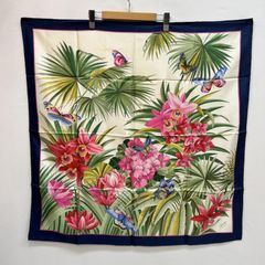 GUCCI】大判スカーフ 花 鳥 シルク100% ピンク フローラル フラワー