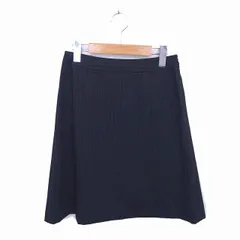 グリーンレーベルリラクシング ユナイテッドアローズ green label relaxing 台形 スカート ひざ丈 ストライプ 薄手 ウール 36 ブラック ホワイト 黒 白 /TT14
