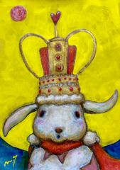 高野学 原画「moon and rabbit」SM号 高野マナブ 原画｜[月とメロンとピンクリボン] Drawing A4 アクリル