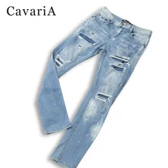 CavariA キャバリア 通年★ ストレッチ ダメージ リペア加工 ペイント スキニー デニム パンツ ジーンズ Sz.44 メンズのサムネイル